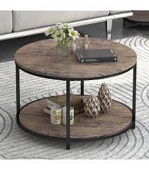 Amazon.com: VINGLI 31.5" Rustic Oak White Wood Round Farmhouse Coffee Table, 2-Tier Storage Wood Center Circle Accent Table for Living Room, Bedroom, Apartment, Studio and Small Spaces, Sturdy Metal Frame : Home