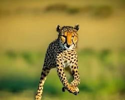 Image of closeup photo of a cheetah sprinting across the savanna