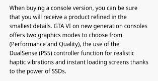 Grand Theft Auto 6 will receive Quality and Performance modes on PlayStation 5.