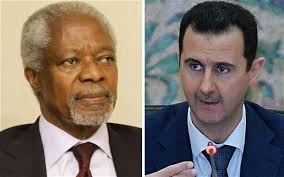 UN-Arab envoy Kofi Annan will seek to salvage his battered Syrian peace plan during &quot;frank&quot; talks with President Bashar al-Assad on Tuesday, ... - kofiBashar_2232749b