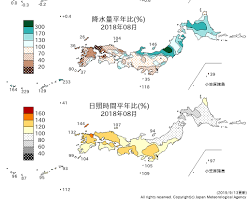 日本の8月の平均気温分布図の画像