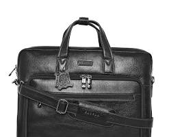 Image of Esbeda 14 Inch Black Leather Laptop Briefcase