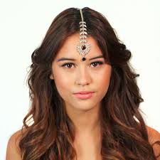 Gold Fishtail Crystal Chain Tikka Headpiece gift #Geschenk