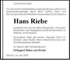 Hans Riebe-bedanken wir uns be | Nordkurier Anzeigen