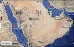 Map of Saudi Arabia showing the Red Sea and Arabian Gulf ...