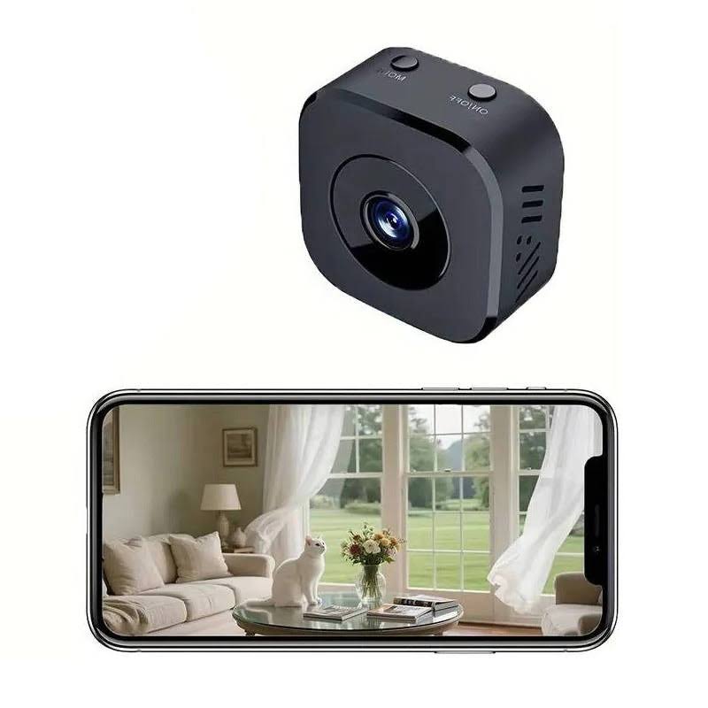 Mini 4K Wi Fi Indoor Security Camera with Night Vision and Motion Alerts, Black