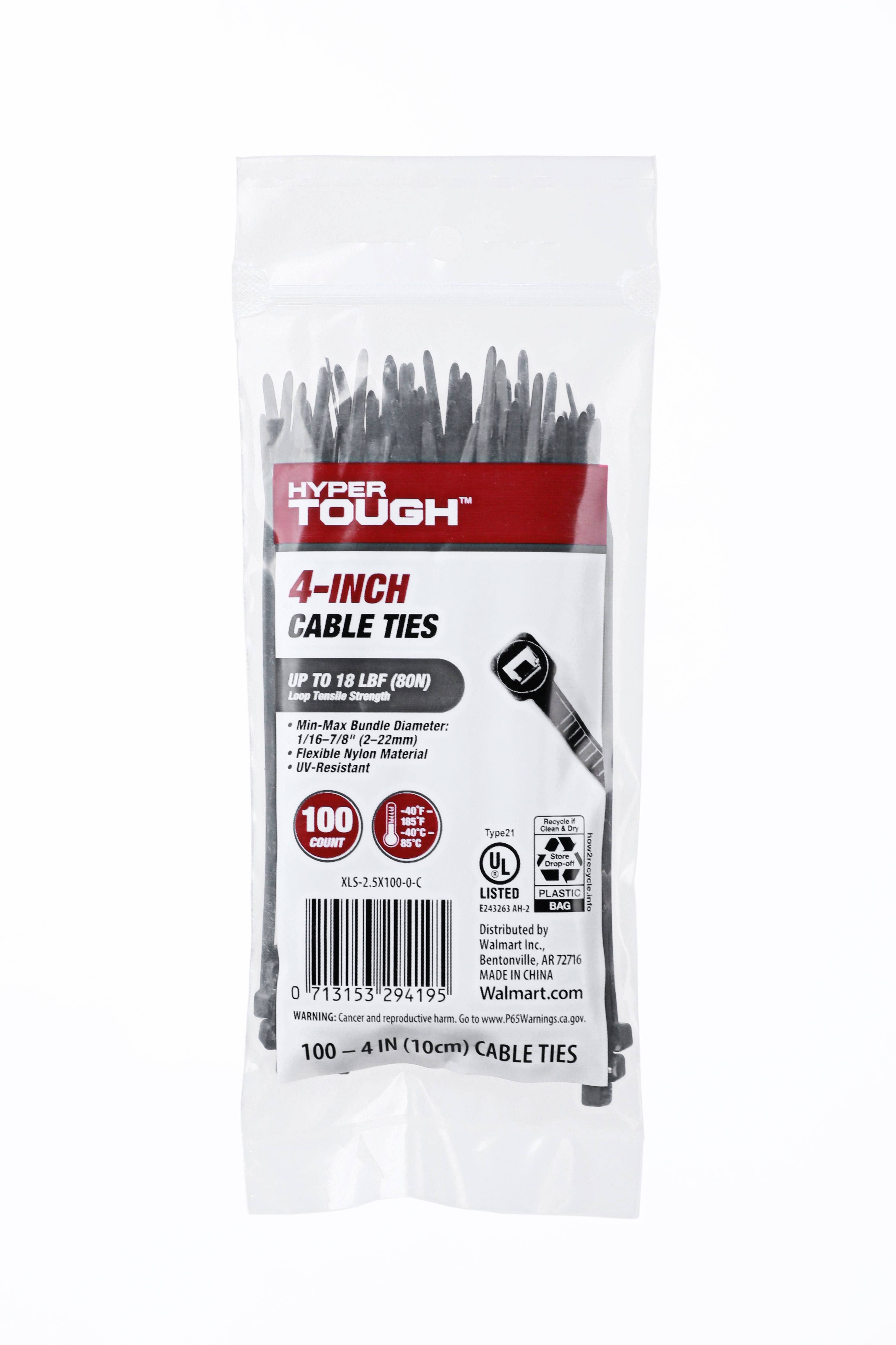 Hyper Tough 4inch Cable Tie Uv Black 100Pcs