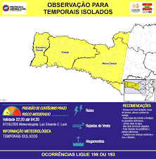 OBSERVAÇÃO – 07/05 22:20 – TEMPORAIS ISOLADOS com RAIOS, RAJADAS DE VENTO e ALAGAMENTOS pontuais nas próximas 6 horas. Ocorrências ligue 199 ou 193.