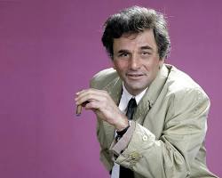 Columbo NBC 1971 TV series Peter Falk Lieutenant Columbo beige raincoat cigar Peugeot 403 1970s television stills, AI generated
