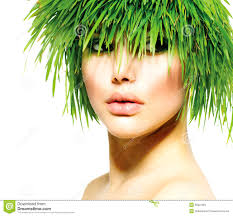 Stock Image: Woman with Green Grass Hair - beauty-spring-woman-fresh-green-grass-hair-summer-nature-30227901