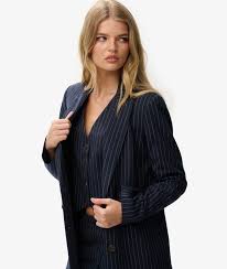 womens Pinstripe Boyfriend Blazer in NAVY PINSTRIPE ...