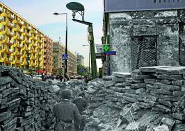 Znalezione obrazy dla zapytania Marcin Dziedzic fotografie współczesnej Warszawy ze zdjęciami z czasów Powstania Warszawskiego.