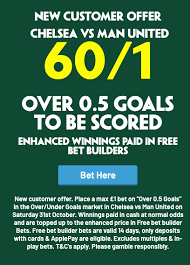 Paddy Power bonus code YEPAAG: 60/1 for Chelsea vs Man Utd 1+ Goals Scored