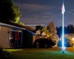 Image of Building illuminated with linear flag lights