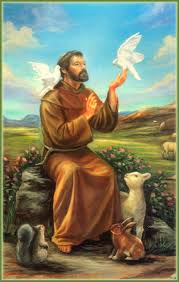 Traditional painting of Saint Francis with animals
