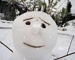 Image of snowman with button eyes and a stick mouth