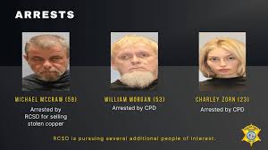 Sheriff: 3 arrested in copper theft cases ahead of National Night Out