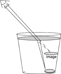 Image result for Why does an object appear to be raise when kept under a glass filled with water