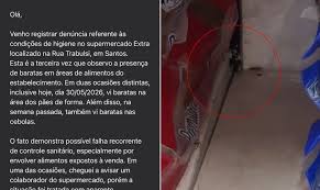 Barata é flagrada em prateleira de mercado em Santos, SP: cliente se indigna e faz reclamação à prefeitura