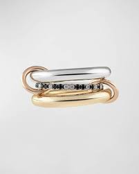 Spinelli Kilcollin Libra 18k Gold & Silver 3-Link Ring w/ Micropave Diamonds | Neiman Marcus
