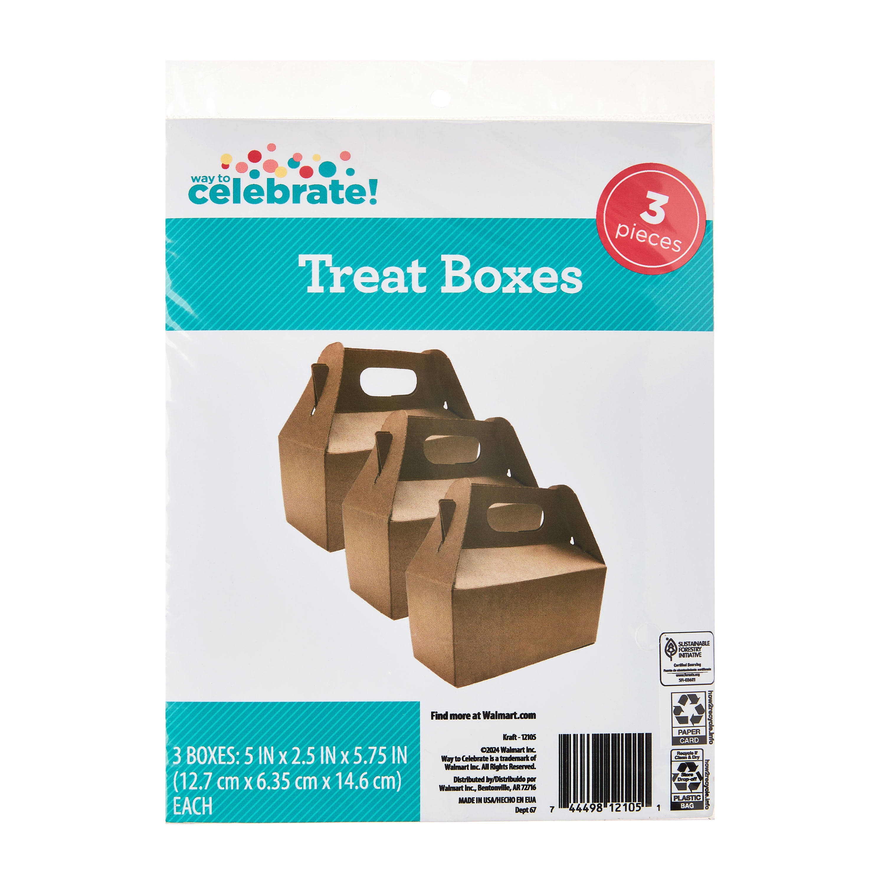 Kraft Treat Boxes with Handles 5" x 2.5" x 5.75