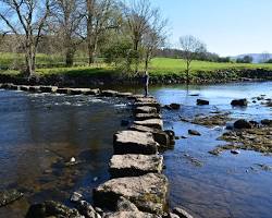 stepping stones across a river, AI로 생성