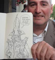 And he opened his sketchbook to show a sea monster he&#39;d drawn us! Ha ha, poor little Sea Monkey. Philip and I signed his Seawigs copy: - seawigs_shoptour_chris_riddell_3_zpsd46c34d7
