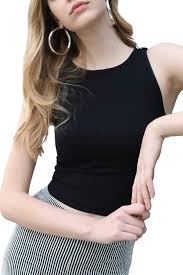 NIKIBIKI Women Seamless High Neck Ribbed Crop Top, Made in U.S.A, One Size (Black) at Amazon Women's Clothing store