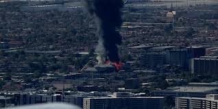 Fire in Las Vegas today causing smoke to billow across the valley