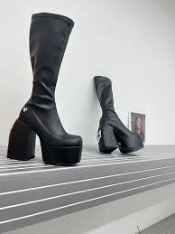 DHgate.com:Naked Wolfe Spice Knee-high Black Leather Chunky Heel Platform Boots:Shoes & Accessories