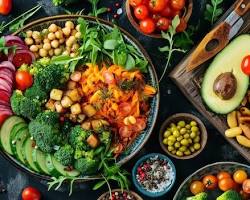 Image of vegetarian restaurant with colorful plantbased dishes