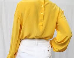 Stunning Vibrant Canary Silk Pleated Billowy Blouse - Etsy - Product from Etsy
