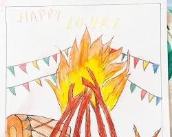 Image of Easy Makar Sankranti drawing of bonfire