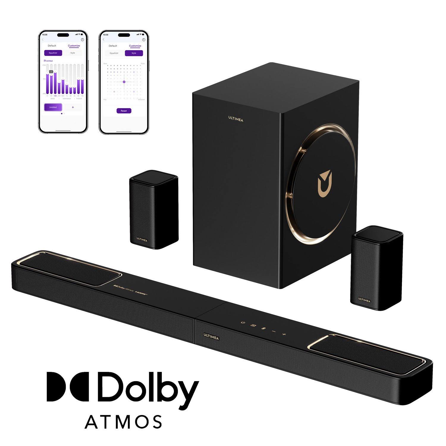 Ultimea 5.1.2ch Sound Bar with Dolby Atmos Surround Sound System for TV with 2 Surround Speakers