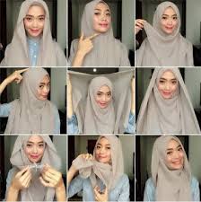 Image result for cara memakai kerudung segi empat untuk wajah bulat