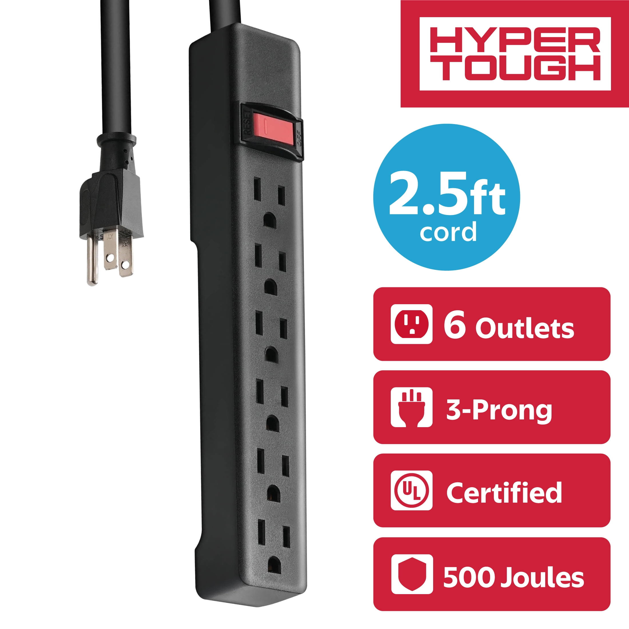 Hyper Tough Surge Protector Power Strip 6 Outlets