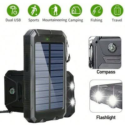 Solar Charger 10000mAh Power Bank, Solar Power Bank, Portable Solar Phone Charger, Camping External Battery Pack for Mobile Phone, Overload Protection