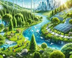Изображение: futuristic ecocity with lush greenery, clean energy sources, and AIpowered systems for environmental monitoring and sustainability