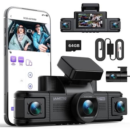 lamtto 4 Channel Dash Cam 360 Car Camera Dashcam Front Rear Inside for Car with 3'' Screen