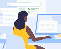 Image of person sitting at a computer searching for travel on Google