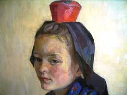 Bild Gemälde - Anna Thomas-Jakobi - Junge Schwälmerin mit Betzel auf einem ...