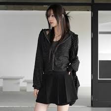 Melona Stripe Hooded Zip-up - binary01