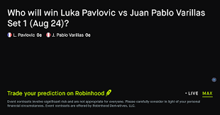 August 24, 2026: Luka Pavlovic vs Juan Pablo Varillas: Set 1 Winner Prediction Market