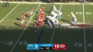 Kansas City Chiefs cornerback Jaylen Watson goes untouched for sack of Chargers quarterback Justin Herbert
