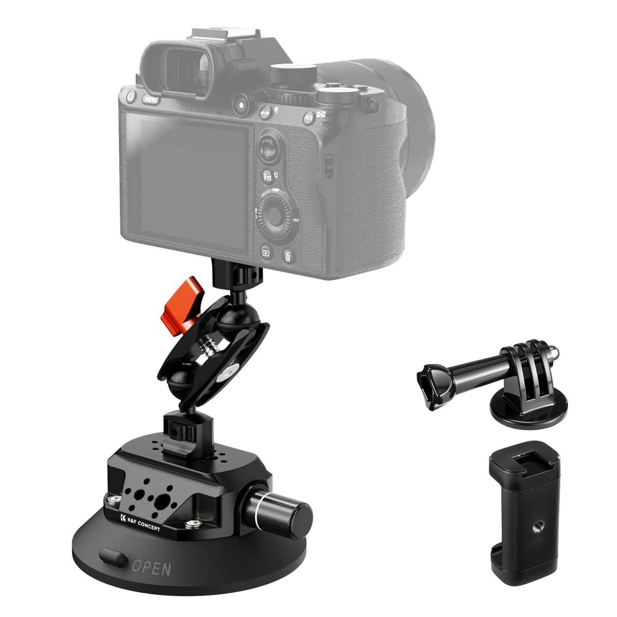 4.5" Suction Cup Camera Mount with Double Ball Head Magic Arm