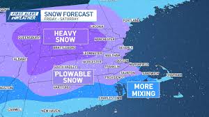 Heavy snow expected for parts of New England tomorrow, plus possible nor'easter Monday