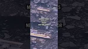 Morning ferries navigate frozen New York Harbor