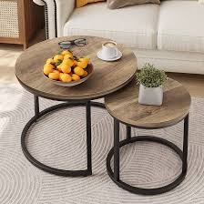 Amazon.com: Smuxee Nesting Coffee Table Set of 2, 23.6" Round Coffee Table Wood Grain Top with Adjustable Non-Slip Feet, Industrial End Table Side Tables for Living Room Bedroom Balcony Yard : Home
