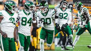 New York Jets players celebrate a preseason shutout victory over the Pittsburgh Steelers