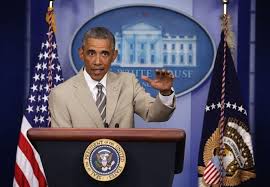 President Barack Obama makes a statement in the James Brady Press Briefing Room of the White House on Aug. 28, 2014, in Washington, D.C.